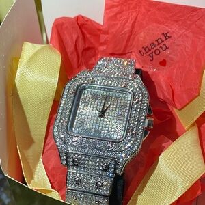 Silver white lab Diamond -Embellished Watch resizable links unisex